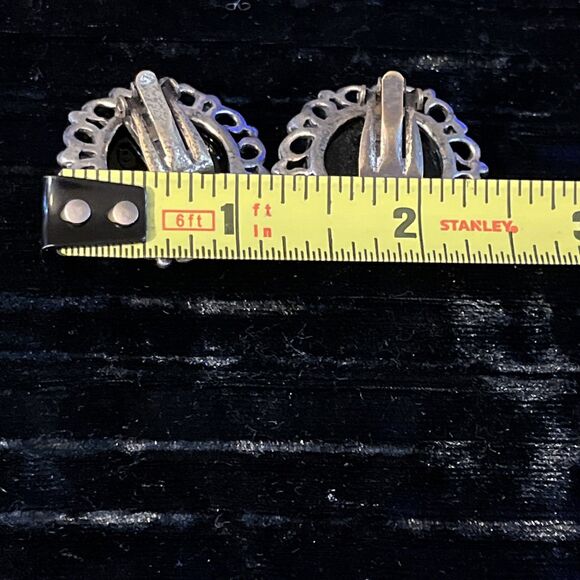 Vintage Judy Lee Round Silvertone Floral Orange Glass Stone Clip On Earrings - Picture 5 of 5